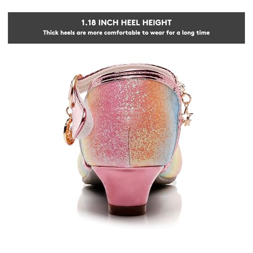Girls Dress Shoes with Heels - Sparkly Sequins Closed Toe Sandals for Wedding, Party, Flower Girl (Toddler/Little/Big Kids)