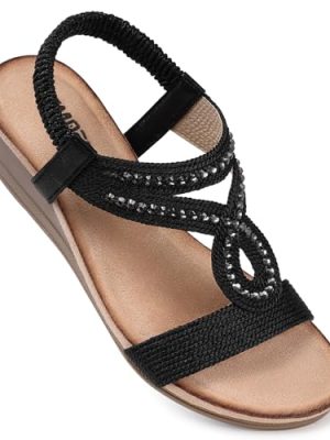 Wedge Sandals for Women Dressy: Low Wedge Sandals Women Comfortable Dressy Walking - Summer Casual Elastic Strappy Open Toe