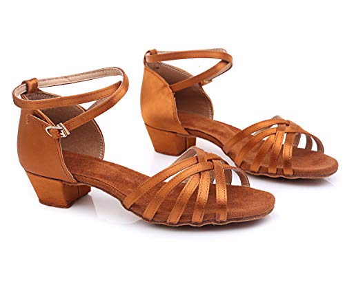 Latin Ballroom Dance Shoes for Girls Kids Satin Low Heel Salsa Tango Dancing Shoes for Women