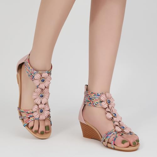 Sandals Womens Wedge Shoes: Comfortable Dressy Wedges Sandal with Zipper Summer Gladiator Sandals Open Toe