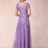 Lace Appliques Mother of The Bride Dresses Short Sleeves Long Sequin Beaded Formal Evening Prom Dress YO149