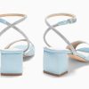 Womens Heeled Sandals Rhinestone Chunky Low Heels Satin Square Toe One Strap Ankle Buckle Dress Shoes