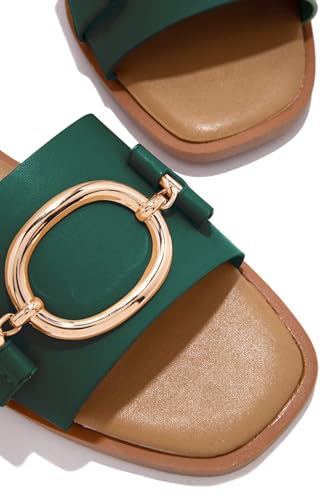 41QSOTyrjFL.jpg Womens Square Toe Dressy Summer Slide Sandals Flat Low Heel Big Metal Chain Slip On Party Slippers Shoes