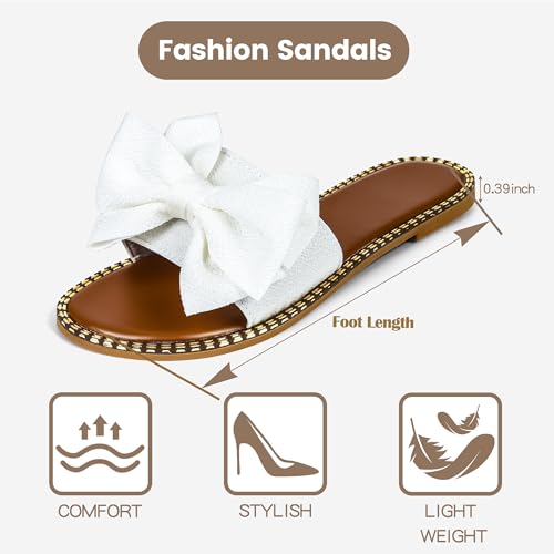 41Qujncxf2L.jpg Women's Bow Knot Slides Open Toe Flat Sandals Summer Slip On Slippers