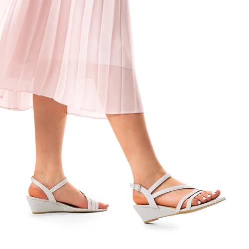 Strappy Wrapped Dressy Wedge Sandals, Comfortable Ankle Strap Open Toe Evening Dress Wedding Dance Summer Shoes