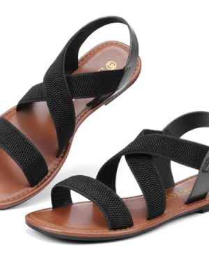 Wide Width Elastic Flat Sandals Open Toe Women Sandals Dressy Work Sandals