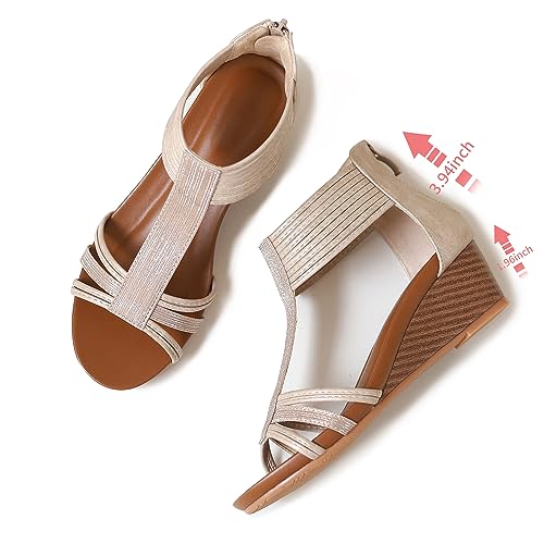 41SmXO7uFL.jpg Wedges for Women Sandals Bohemia Open Toe Roman Low Heel Zipper Back Platform Summer Dress Women??s Beach Sandals