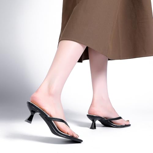 41UptX7QO6L.jpg Kitten Flip Flop Thong Low Heels for Women Square Open Toe Slip On Heeled Sandals