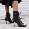 41Vl3VEhfXL.jpg Women's Mesh Sandals Peep Toe High Top Sandals Lace Up Summer Boots Buckle Strap Party Sexy Pump Shoes Open toe