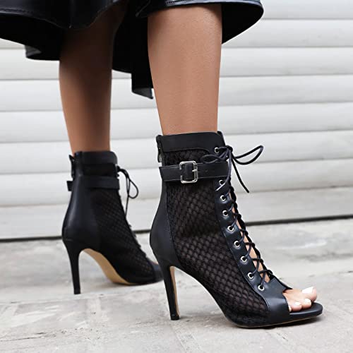 41Vl3VEhfXL.jpg Women's Mesh Sandals Peep Toe High Top Sandals Lace Up Summer Boots Buckle Strap Party Sexy Pump Shoes Open toe