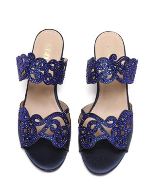 Womens Sparkly Kitten Heel Sandals,Ladies Summer Rhinestones Glitter Wedding Evening Slides Double Strap Dressy Casual Bling Low
