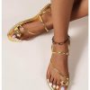 41XKOUGrLL.jpg Women's Metallic Open Toe Ring Sandals Summer Strappy Flat Sandals