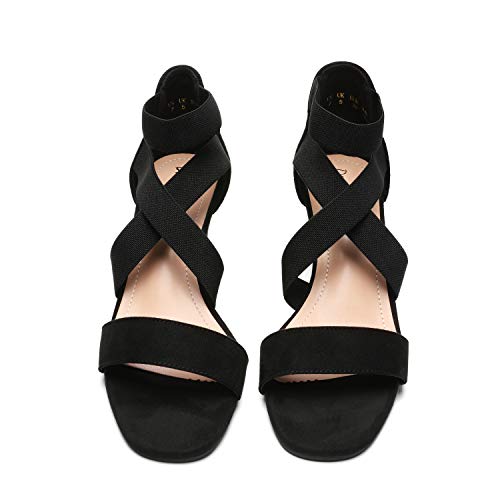41Xw02482HL.jpg Women's Elastic Ankle Strap Low Wedge Sandals