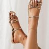41ZSnlcKjvL.jpg Women's Metallic Strappy Sparkly Sandals Dressy Cute Slip on Slide Vacation Summer Weeding Flats Sandals