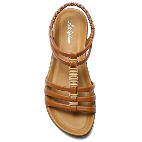 41ayVZhmrL.jpg Womens Sandals Arch Support Summer Flat Gladiator Sandals Comfortable Beach Dressy Slides for Women