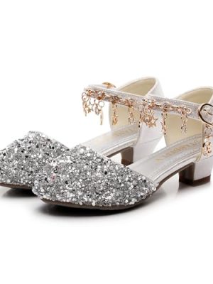 Girls Dress Shoes with Heels - Sparkly Sequins Closed Toe Sandals for Wedding, Party, Flower Girl (Toddler/Little/Big Kids)