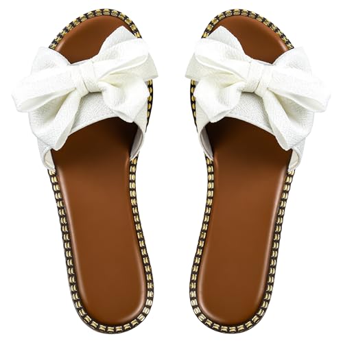 41c-x-z8UL.jpg Women's Bow Knot Slides Open Toe Flat Sandals Summer Slip On Slippers