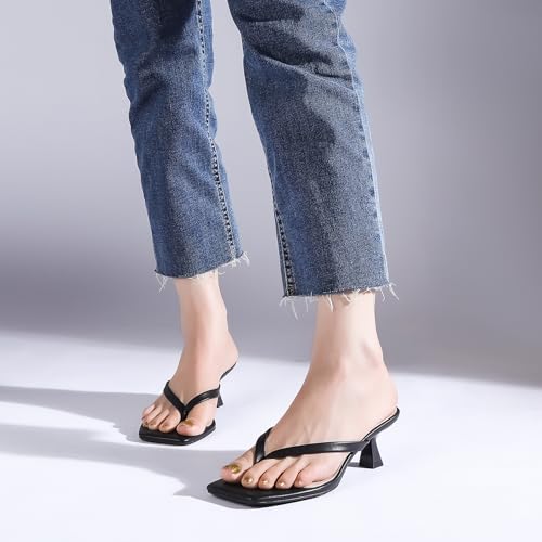 41dQ0Gh3LEL.jpg Kitten Flip Flop Thong Low Heels for Women Square Open Toe Slip On Heeled Sandals