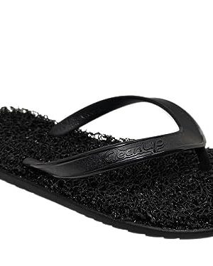 Flip Flops | Mens | Flat Classic Black | Exfoliating, Massaging and Relaxing | Comfortable & Lightweight Thong Sandals | 100%