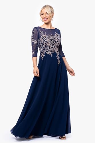41eqk0vVdL.jpg Women's Long 3/4 Sleeve Embroidered Chiffon Gown