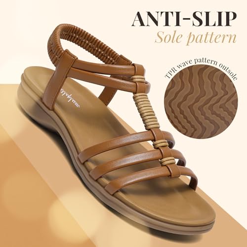 41eu0ZcZPXL.jpg Womens Sandals Arch Support Summer Flat Gladiator Sandals Comfortable Beach Dressy Slides for Women