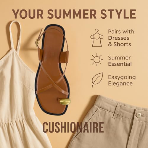41exXXftv5L.jpg Corfu Flat Sandals for Women ??Strappy Design with Toe Loop and Adjustable Ankle Strap ??Lightweight Summer Dress Sandal