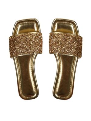 Women's Rhinestone Sandals Glitter Strappy Sequin Shoes Square Toe Sparkly Flat Sandals