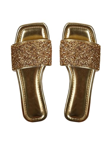 41fKxBdQdkL.jpg Women's Rhinestone Sandals Glitter Strappy Sequin Shoes Square Toe Sparkly Flat Sandals
