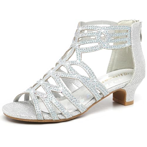 41gkomWKaPL.jpg Girls High Heels Dress Pump Sandals Glitter Wedding Flower Party Princess Shoes for Kids Toddler