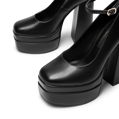 41hu0dMzUSL.jpg Women's Platform High Heels Closed Toe Chunky Block Pumps Square Toe Ankle Strap Dress Fashion Party Y2K Shoes