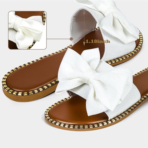 41imIKzwWL.jpg Women's Bow Knot Slides Open Toe Flat Sandals Summer Slip On Slippers