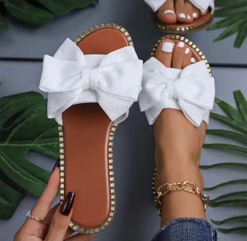 41mKzKJiK6L.jpg Women's Bow Knot Slides Open Toe Flat Sandals Summer Slip On Slippers