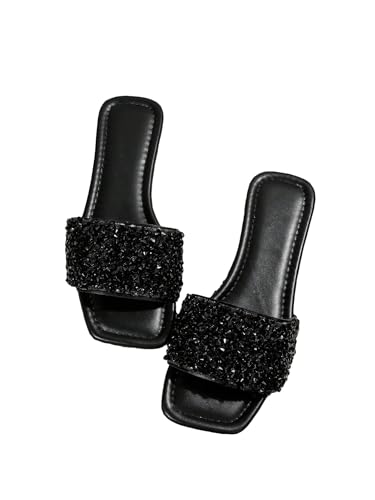 41muOfz93tL.jpg Women's Sparkly Jeweled Flat Sandals Dressy Open Toe Glitter Shiny Slippers Slip-on Shoes