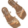 41mzPgRZ2L.jpg Women's Metallic Strappy Sparkly Sandals Dressy Cute Slip on Slide Vacation Summer Weeding Flats Sandals