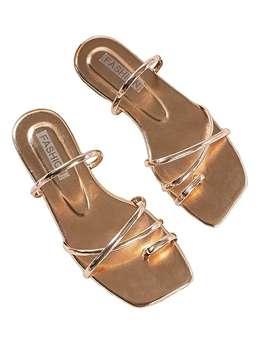 41mzPgRZ2L.jpg Women's Metallic Strappy Sparkly Sandals Dressy Cute Slip on Slide Vacation Summer Weeding Flats Sandals