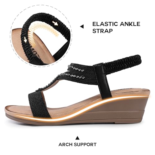 Wedge Sandals for Women Dressy: Low Wedge Sandals Women Comfortable Dressy Walking - Summer Casual Elastic Strappy Open Toe