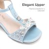 Girls Sandals Ankle Strap T-Strap Low Heel Pearl Bow Flower Pump Dress Wedding Party Shoes for Little Kid/Big Kid