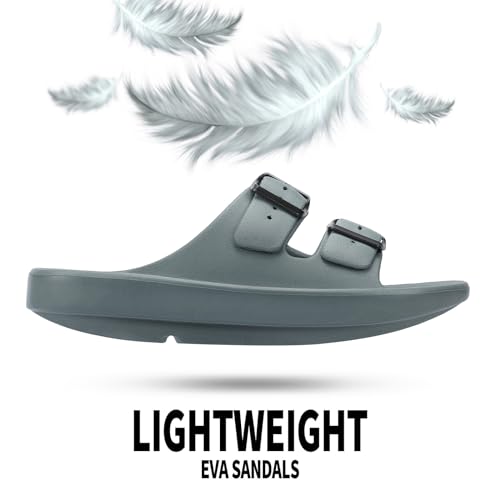 41nWuDhztuL.jpg Women and Men Wide Width Recovery Sandals Plantar Fasciitis Arch Support Orthotic Slides Adjustable Double Buckle Thick Sole