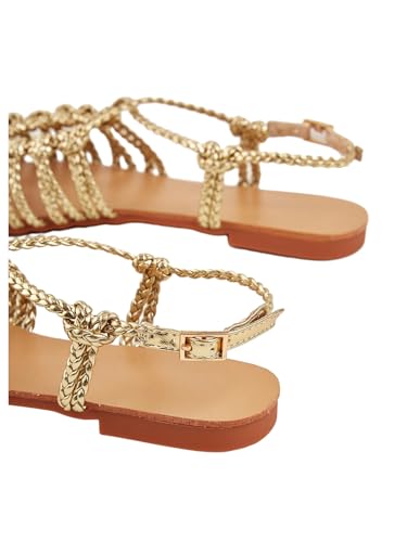 41p3I5rULSL.jpg Women's Metallic Braided Slingback Sandals Casual Strappy Sandals