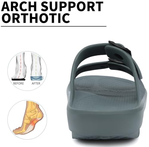 41pJQBsfoIL.jpg Women and Men Wide Width Recovery Sandals Plantar Fasciitis Arch Support Orthotic Slides Adjustable Double Buckle Thick Sole