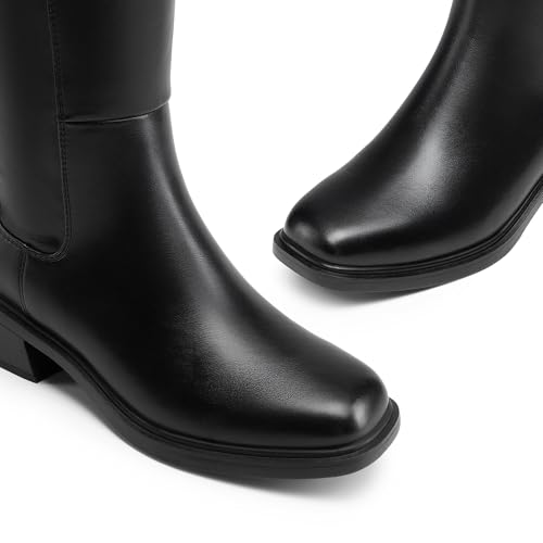 41qWbBnUpgL.jpg Women's Knee High Boots Square Toe Low Block Heel Casual Comfort Riding Long Boots with Side Zipper