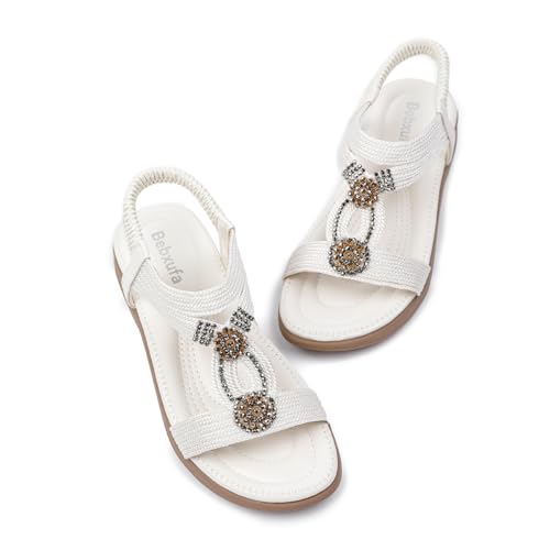41r8imuyGOL.jpg Clearance Women Flat Sandals wide-fit Arch Support Boho Braided Sandals Comfort Walking Beach Ankle Elastic Summer Shoes Black