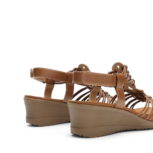 Women's Comfortable Strappy Low Heel Open Toe Slip-On Wedge Sandals Arch Support for Summer Dressy Shoes