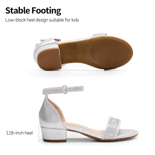 Girls Sandals Low Heel Dress Pump Ankle Strap Interchangeable Bow Flower Wedding Party Shoes for Little Kid/Big Kid