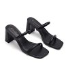 Women's Square Open Toe Heeled Sandals Two Strap Mules Slip On Block Chunky Mid Heels Sandals