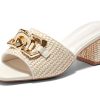 41v9MHFbBL.jpg Womens Raffia Slide Sandals Chunky Block Heeled Square Open Toe Metal Chain Slip on Mules Dressy Shoes