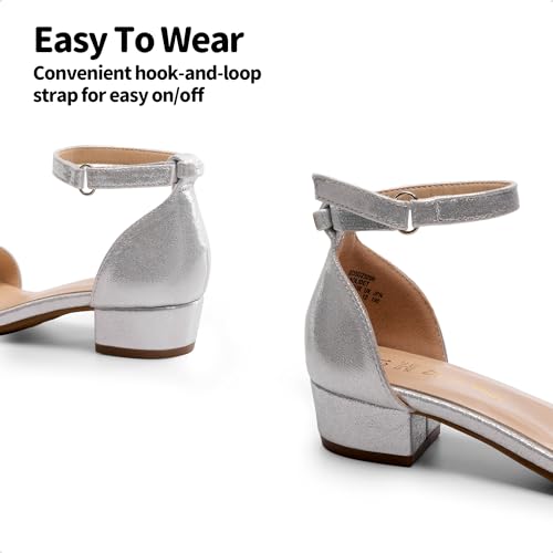 Girls Sandals Low Heel Dress Pump Ankle Strap Interchangeable Bow Flower Wedding Party Shoes for Little Kid/Big Kid