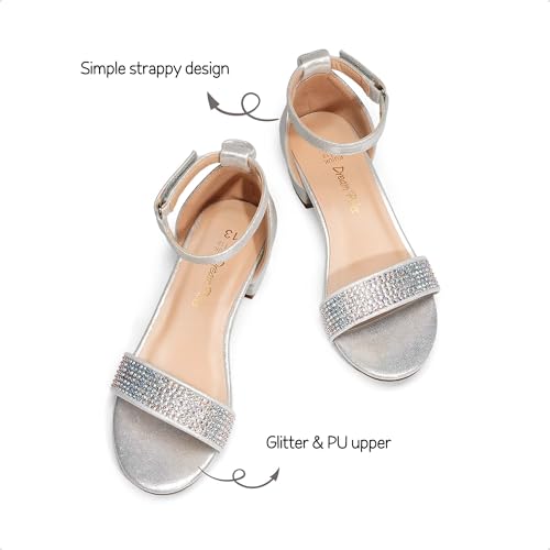 Girls Sandals Low Heel Dress Pump Ankle Strap Interchangeable Bow Flower Wedding Party Shoes for Little Kid/Big Kid