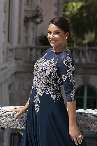 41wqky4SHL.jpg Women's Long 3/4 Sleeve Embroidered Chiffon Gown