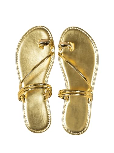41yKxuNg20L.jpg Women's Metallic Open Toe Ring Sandals Summer Strappy Flat Sandals